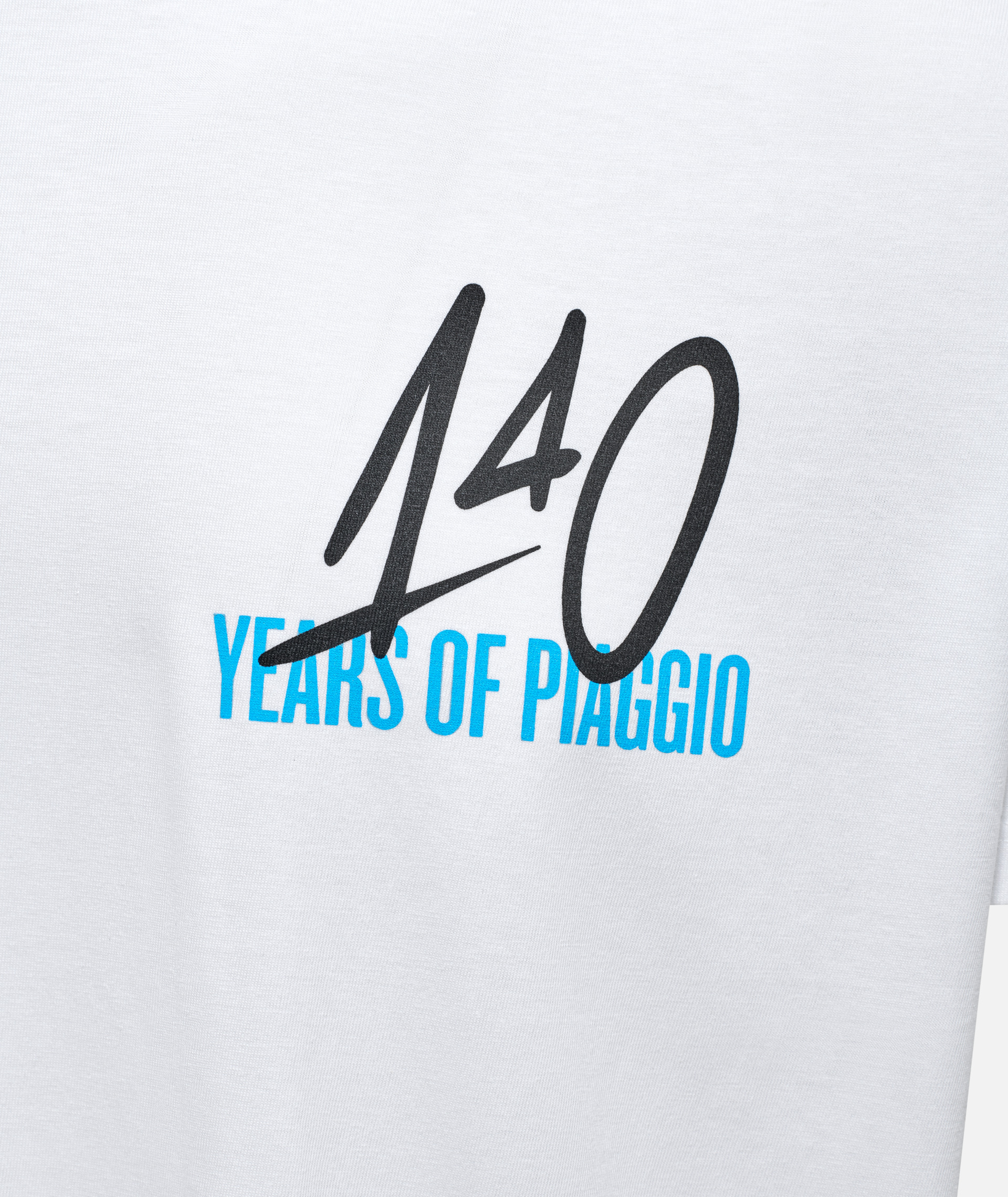 T-shirt Vespa "140 ans Piaggio" blanc bleu
