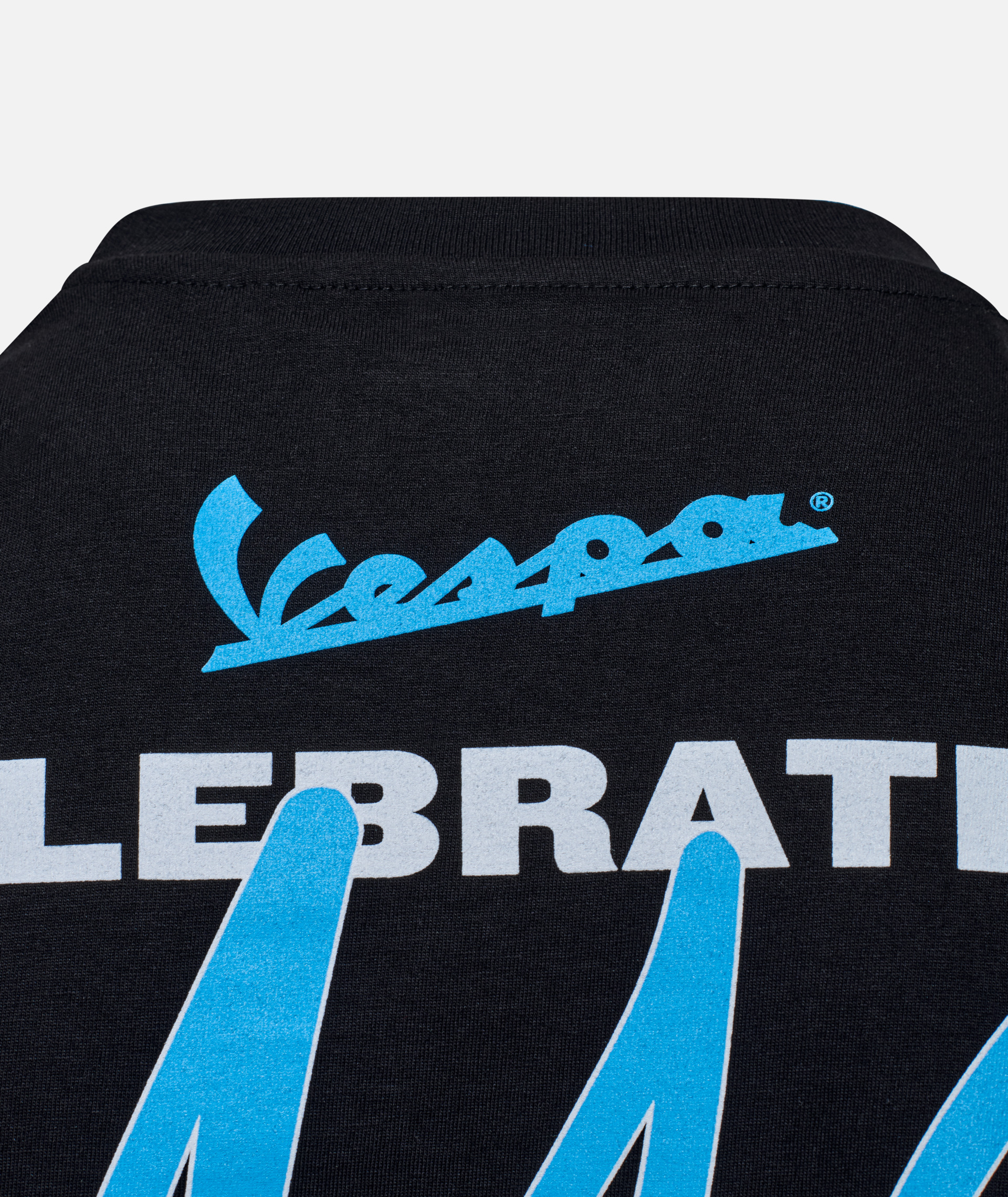 T-shirt Vespa "140 ans de Piaggio" noir bleu