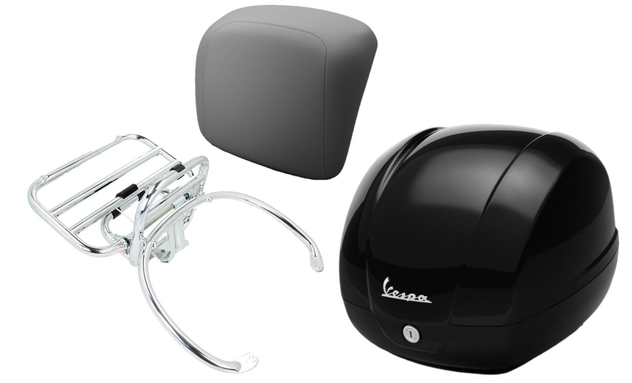 Kit top case 36L nero cosmo (98/A), porte-bagages chrome, coussin dorsal gris pour GTS 125/300/310
